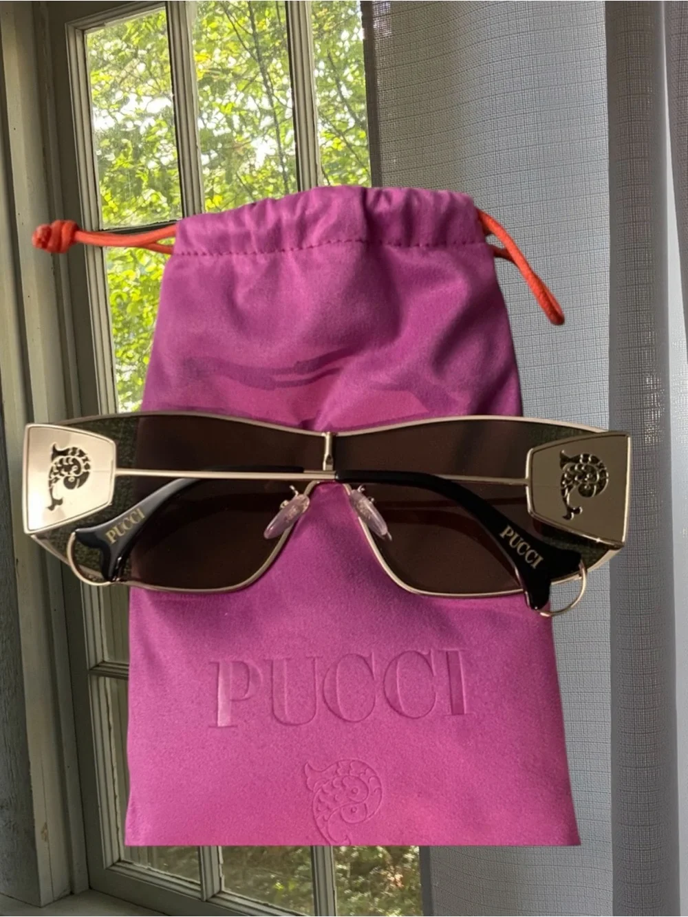 Emilio Pucci Green Lens SunglassesHot Pink Pouch with Orange